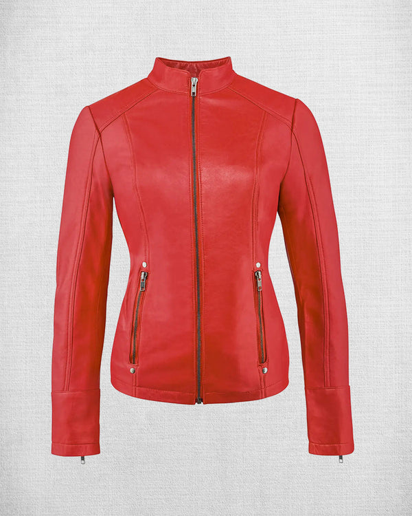 Stylish Red Leather Jacket Women Biker Jacket
