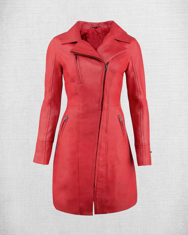 Stylish Red Leather Coat For Women