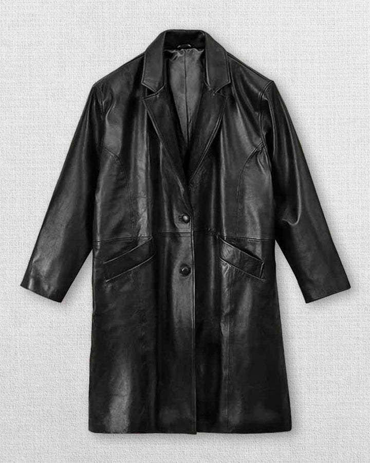 Ashley Roberts' Signature Style Black Leather Coat in USA market