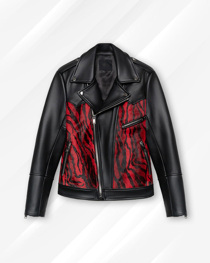Daring red and black leather jacket for your wardrobe in UK market