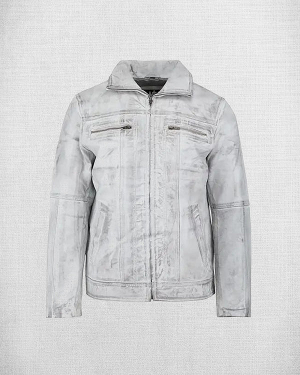White Wax Leather Biker Jacket