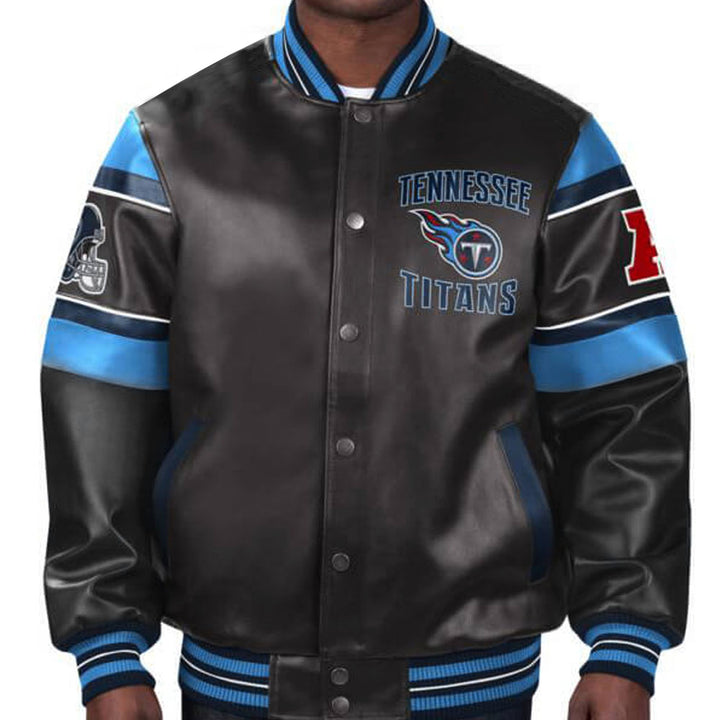 Tennessee Titans multicolor leather jacket with team design in USA