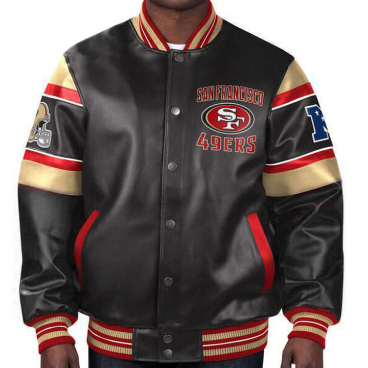 San Francisco 49ers multicolor leather jacket with team design in USA