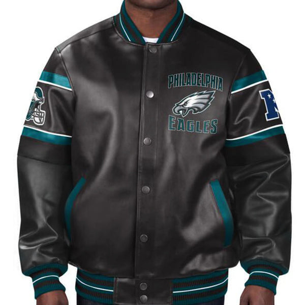 Philadelphia Eagles multicolor leather jacket with team design in USA