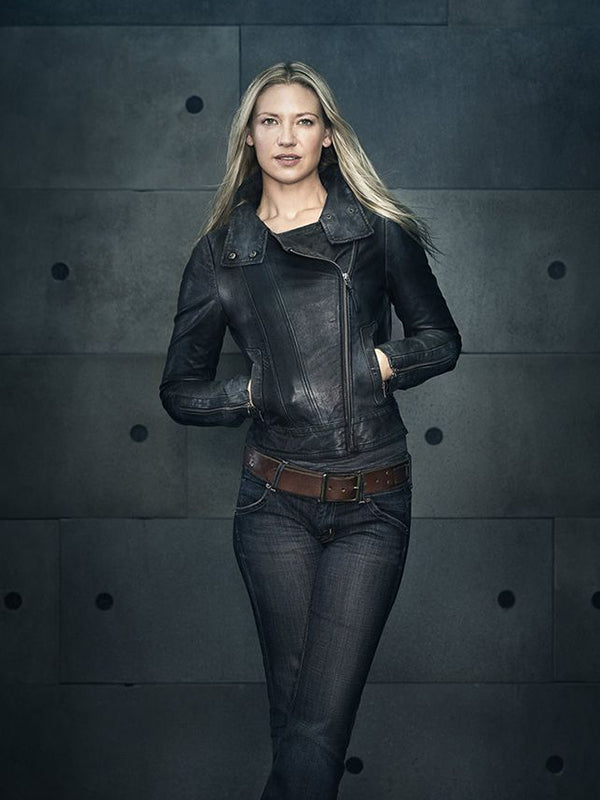 Anna Torv's iconic black leather jacket from Fringe TV series in American style