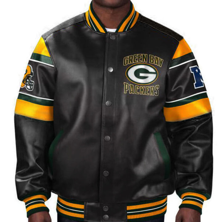 Premium leather Green Bay Packers fan jacket in France style
