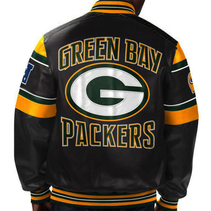 Green Bay Packers leather jacket with team emblem in USA