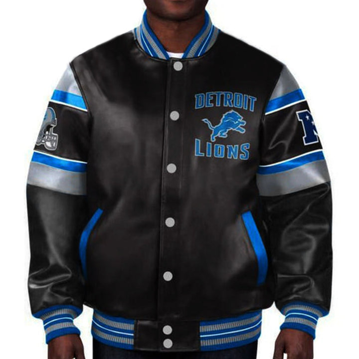 Premium leather Detroit Lions fan jacket in France style