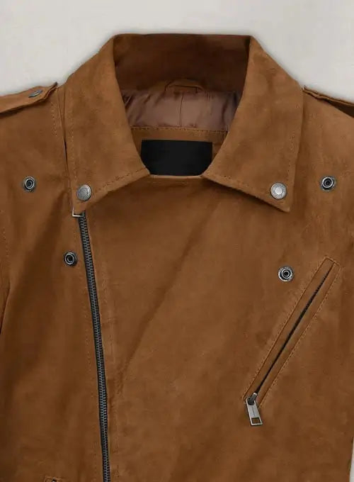 Pure Leather Biker Jacket in Caramel Brown Suede in United state market