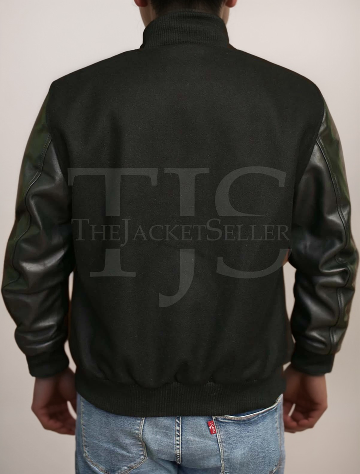 High-quality black wool jacket with leather sleeves for men