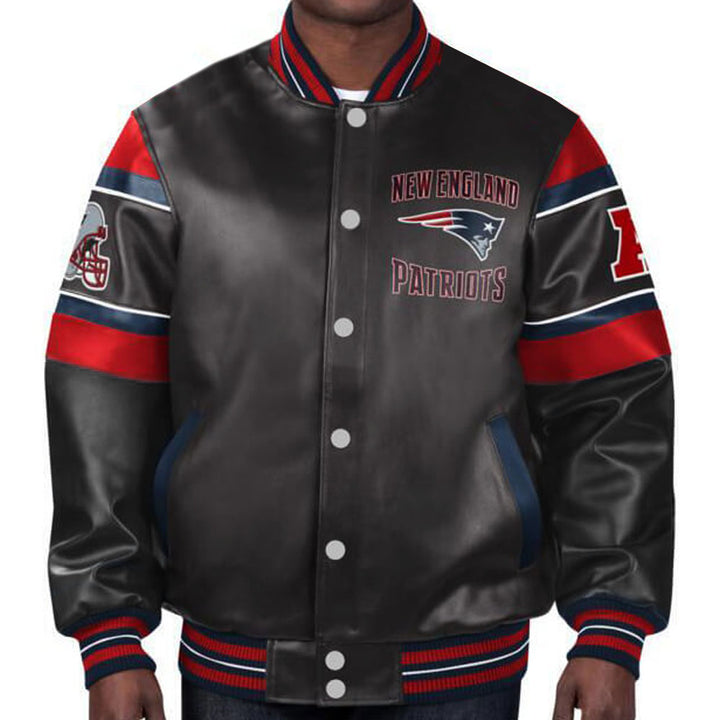 New England Patriots multi-color leather jacket with team design in USA