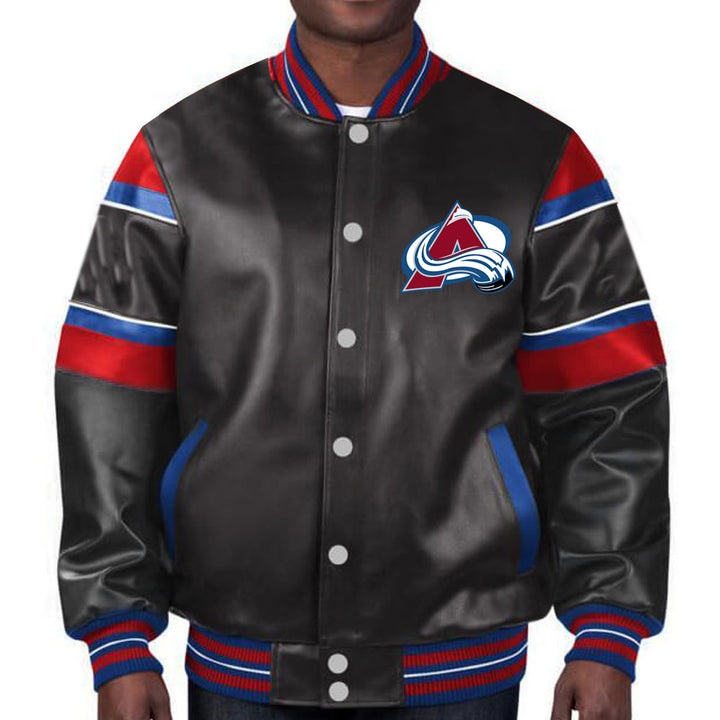 Embrace the Avalanche legacy with this Letterman Leather Jacket, a fusion of classic style and the Avalanche's winning tradition in USA