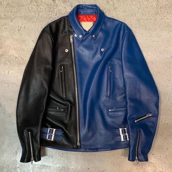 Stylish Blue and Black Leather Jacket by TJS