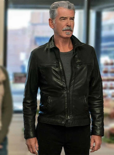 Pierce Brosnan in The Outlaws leather jacket in USA market