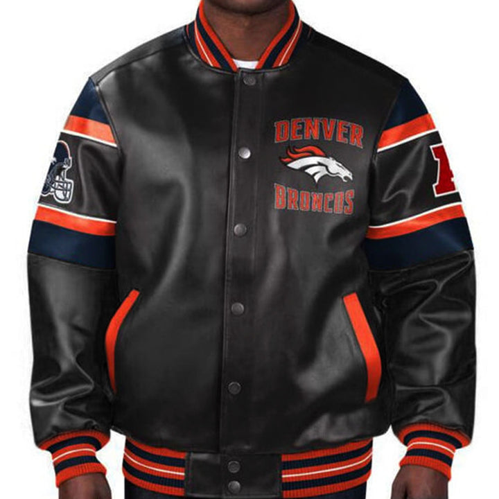 Premium leather Denver Broncos fan jacket in France style