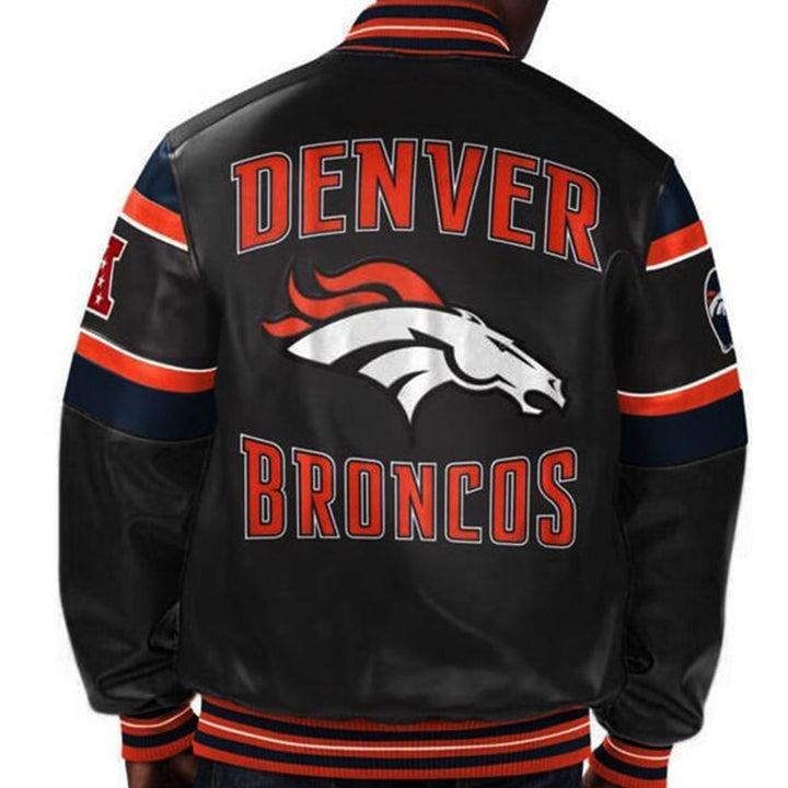 Denver Broncos leather jacket with team emblem in USA
