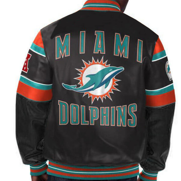 Premium leather Miami Dolphins fan jacket in france style