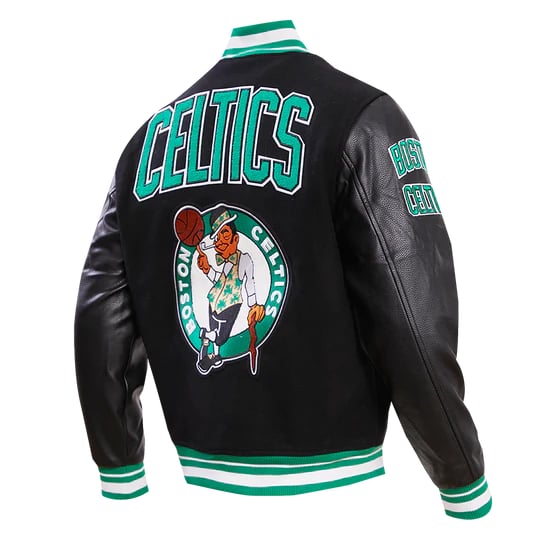 Men’s retro classic Boston Celtics wool varsity jacket with ribbing in USA