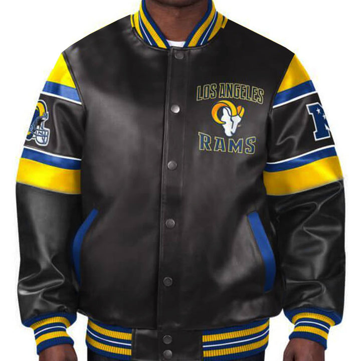 Los Angeles Rams multicolor leather jacket with team design in USA