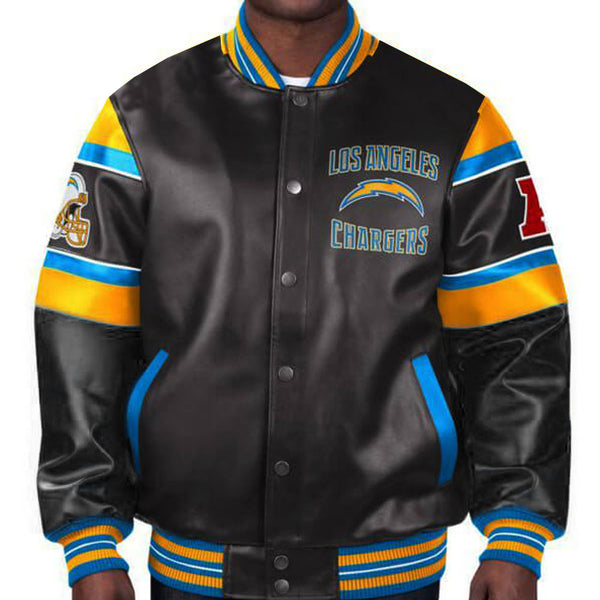 Los Angeles Chargers multicolor leather jacket with team design in USA