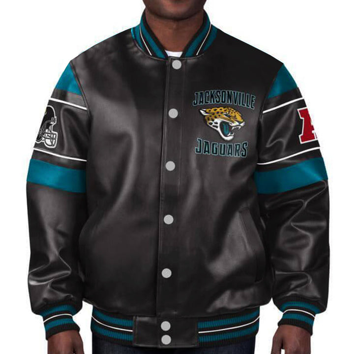 Jacksonville Jaguars black leather jacket with team emblem in USA