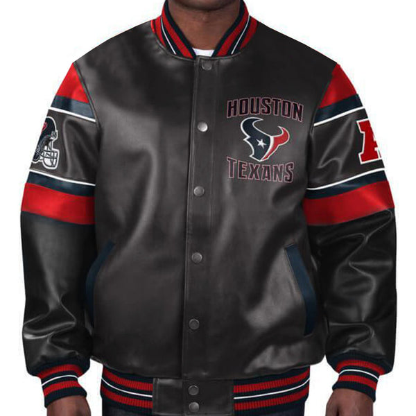 Houston Texans multicolor leather jacket with team emblem in USA
