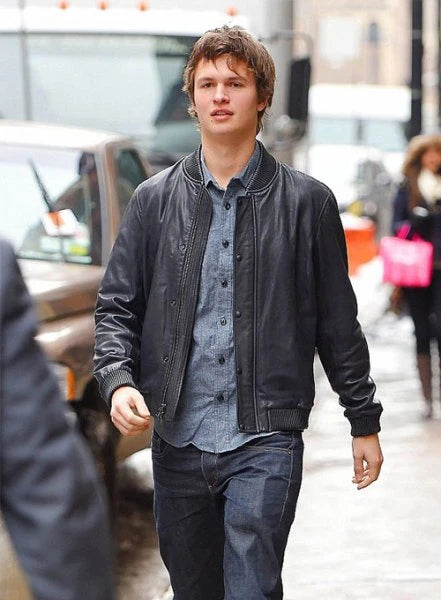 Ansel Elgort's elegant leather jacket in USA market