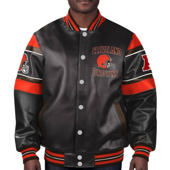 Cleveland Browns multi-color leather jacket with team emblem in USA