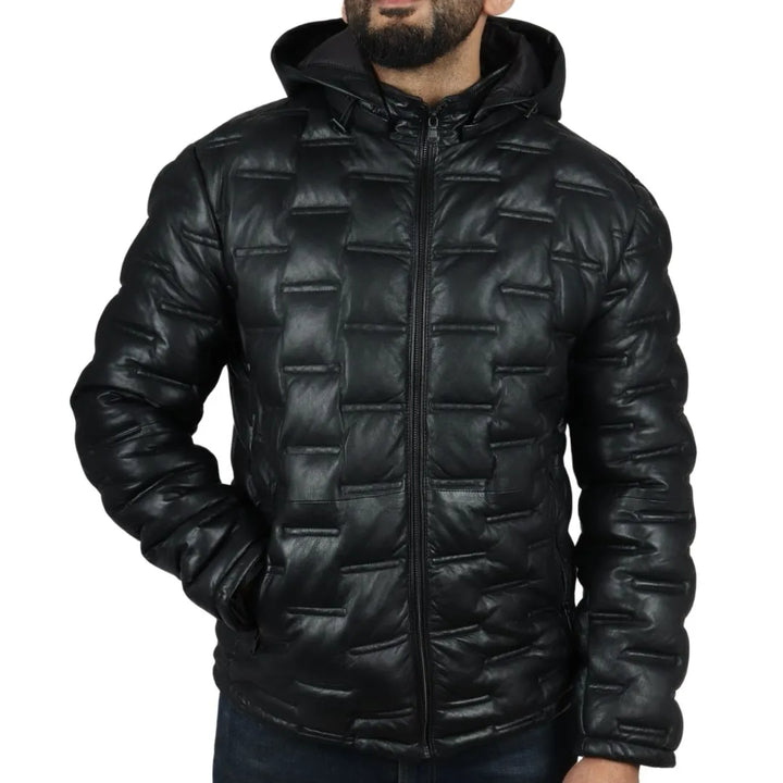 Stylish men's leather jacket with quilted design for warmth