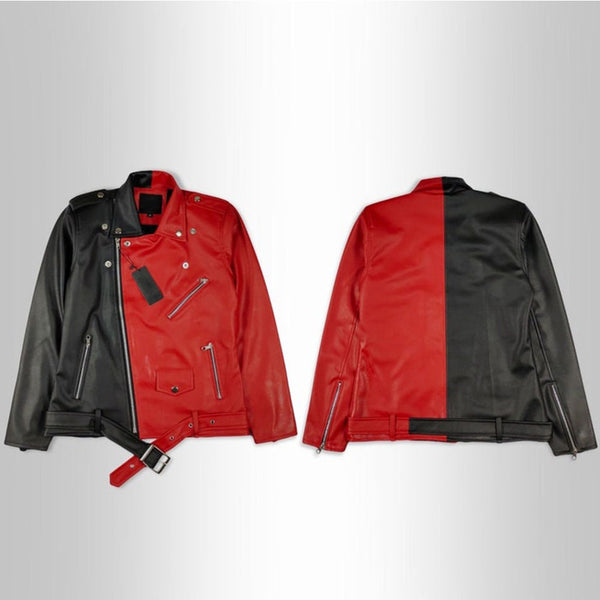 Two Tones Black and red custom leather jacket street art by tjs