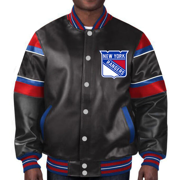 Official New York Rangers NHL leather outerwear in France style