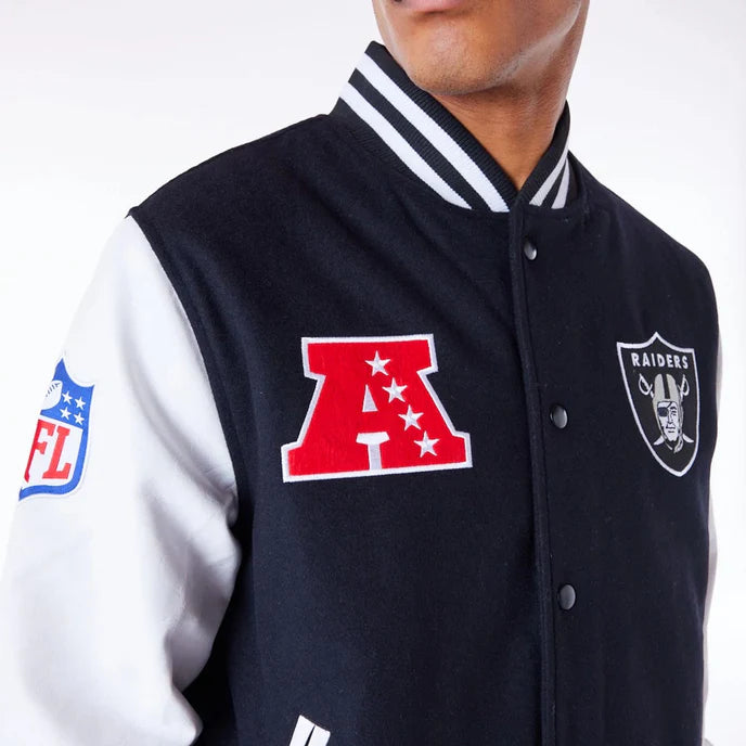 Durable Las Vegas Raiders Black Varsity Jacket for Outdoor Wear in USA