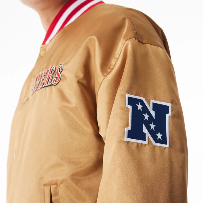 Trendy San Francisco 49ers bomber jacket in beige United state market