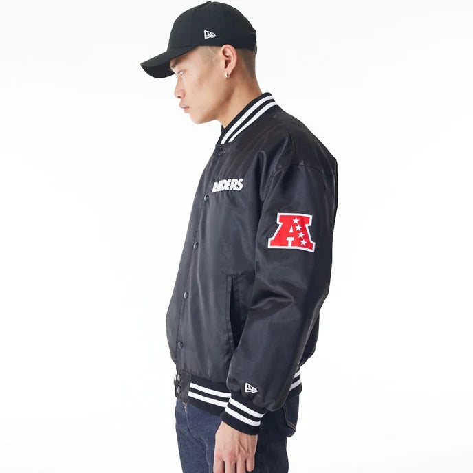 Comfortable Black Satin Bomber Jacket for Las Vegas Raiders Fans in USA