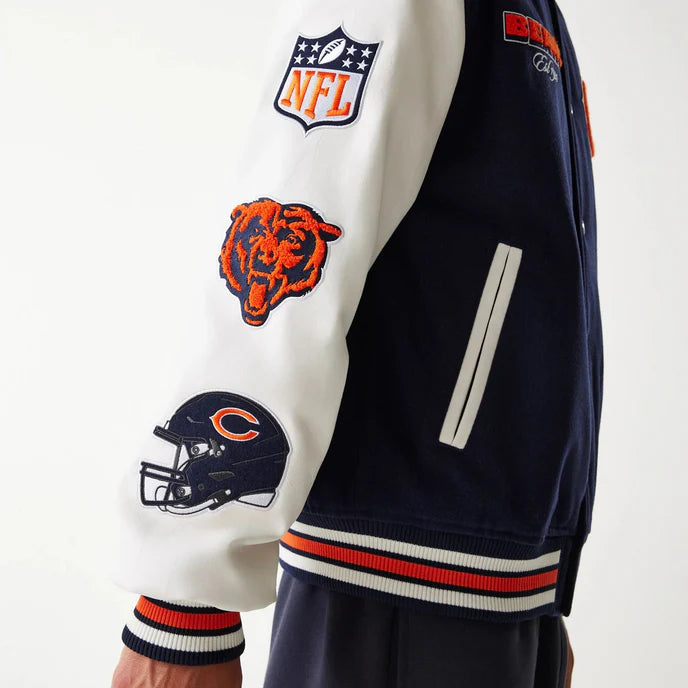 NFL Chicago Bears Navy Varsity Jacket Back View in USA