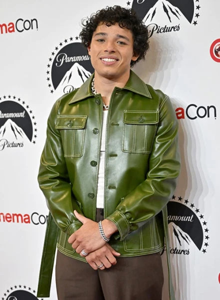 Anthony Ramos in a striking green leather jacket in USA market