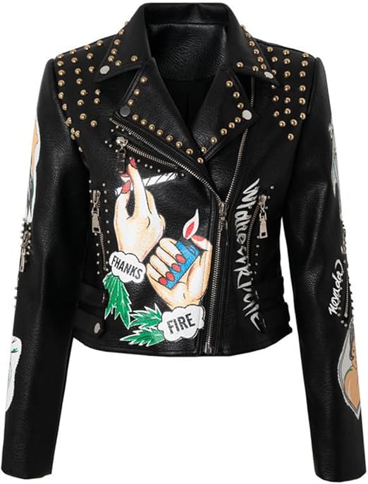 Premium Women Slim Short Streetwear Punk Rivet Halloween Biker Jackets