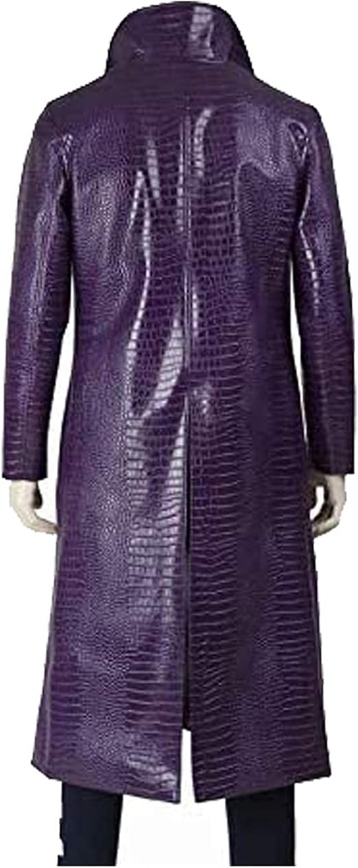 Suicide Squad Joker Purple Leather Coat with Crocodile Texture in France market