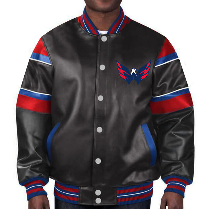 Sport this sleek Washington Capitals leather jacket, a tribute to the team's resilience and your unwavering support for the Caps in USA