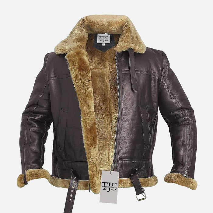 Classic Ginger Sheepskin Bomber Jacket for Men in American style