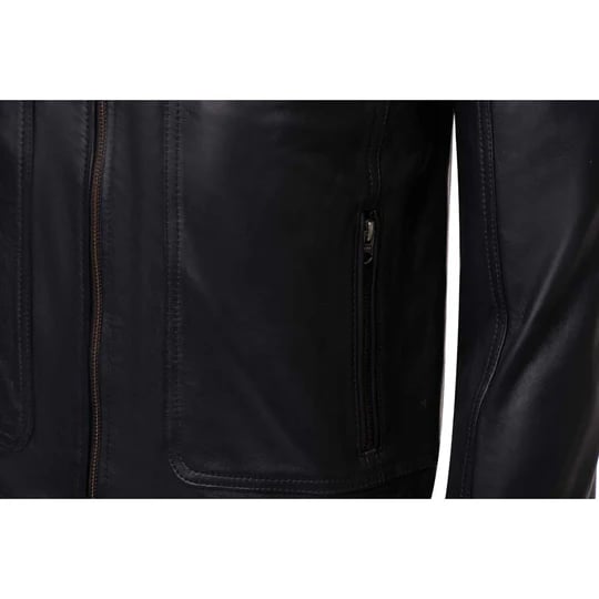 Sleek Black Leather Jacket with Collars for Winter in American style