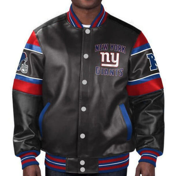Premium leather New York Giants fan jacket in France style
