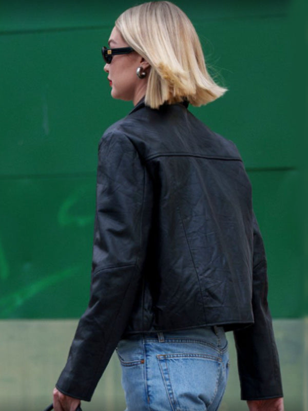 Chic Black Leather Jacket Inspired by Gigi Hadid
