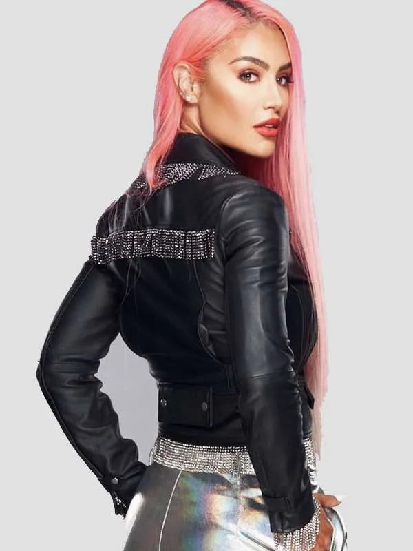 Women's black leather jacket inspired by WWE's Eva Marie in USA