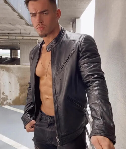 Austin Theory black biker leather jacket