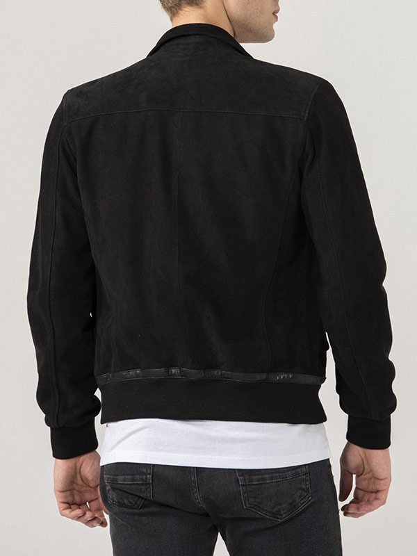 Fashionable men's black suede flight jacket in United state market