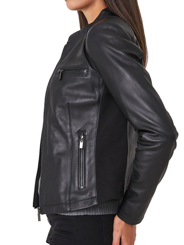 Edgy black biker-style jacket for ladies in American market