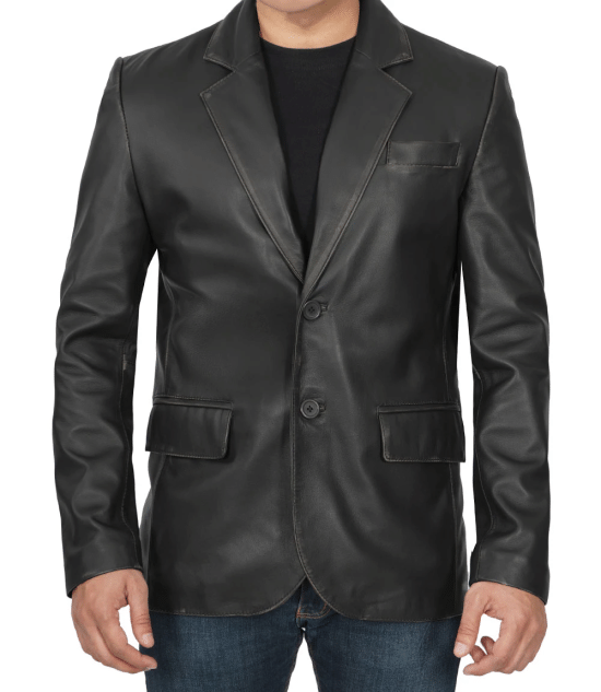 Two-button leather blazer for men in France style