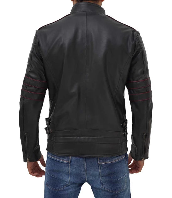 Classic cafe racer leather jacket for men in USA