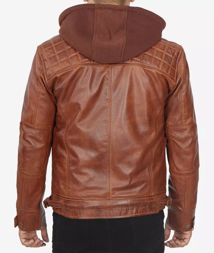 Johnson Men's Tan Waxed Leather Jacket with detachable hood in USA
